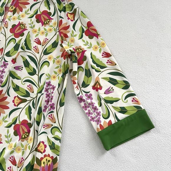 Bob Mackie Wearable Art Folk Floral Print Green Open Cardigan Kimono Jacket M - Picture 4 of 10